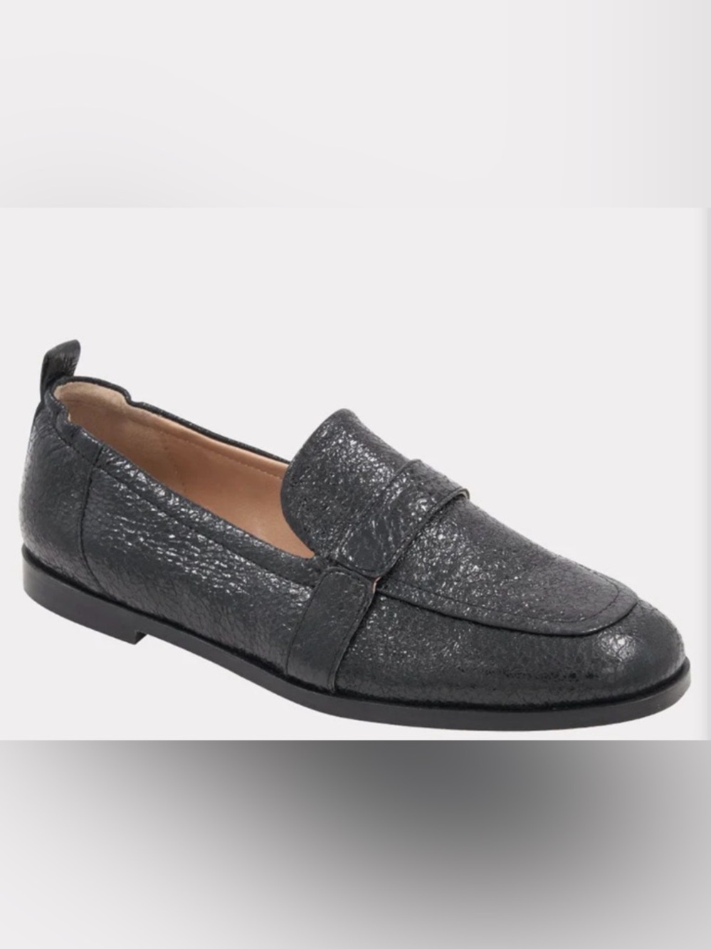 Black Textured Leather Penny Loafers‎